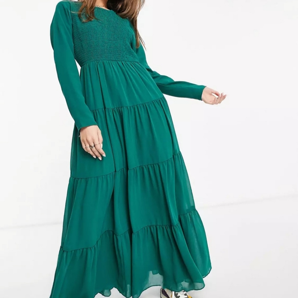 NWT ASOS shirred tiered maxi dress